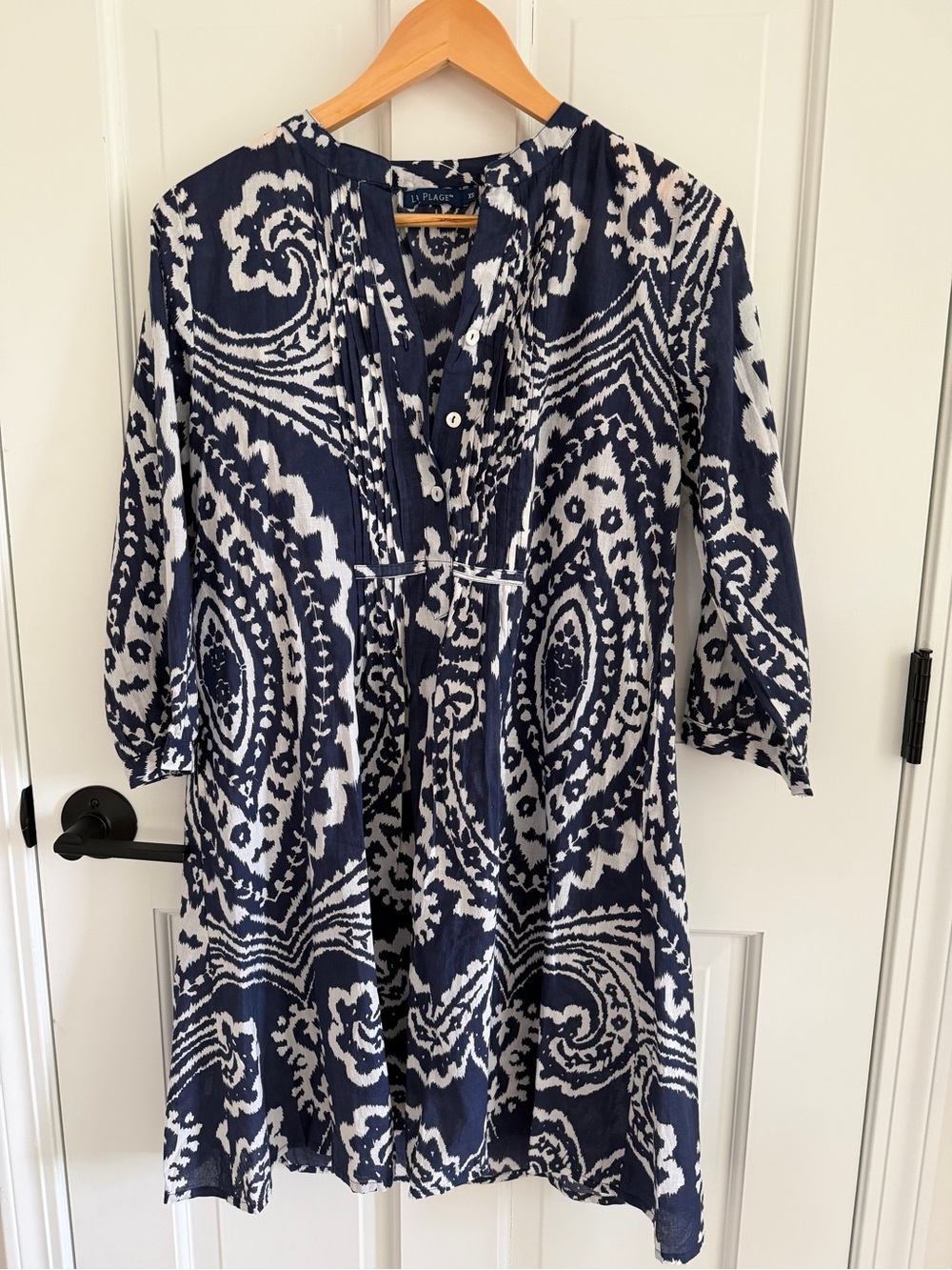La Plage White & Navy Printed Celerie Tunic Dress